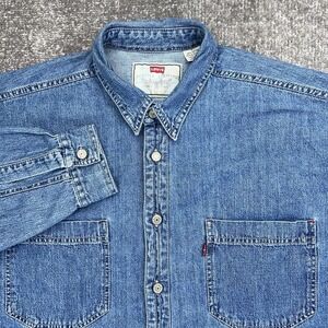 Vtg LEVI'S Red Tab Denim Shirt Men's Large Long Sleeve Branded Metal Button Up